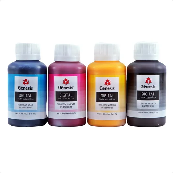 Tinta Genesis sublimação DS7000 4 unidades 100mL preto amarelo ciano magenta para impressoras Epson