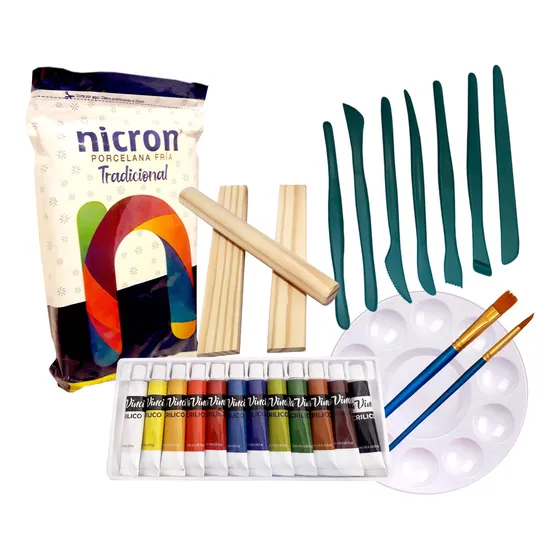 Kit Porcelana Fría, Pinturas, Pinceles, Estécas.