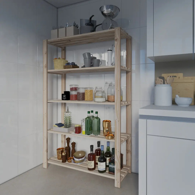 Organizadora Vertical 5 Prateleiras Madeira Pinus Versátil Madeira Natural