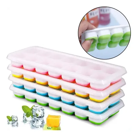 4 Formas De Gelo Cubo Tampa Rígida E Fundo Flexível Silicone Multicolorido