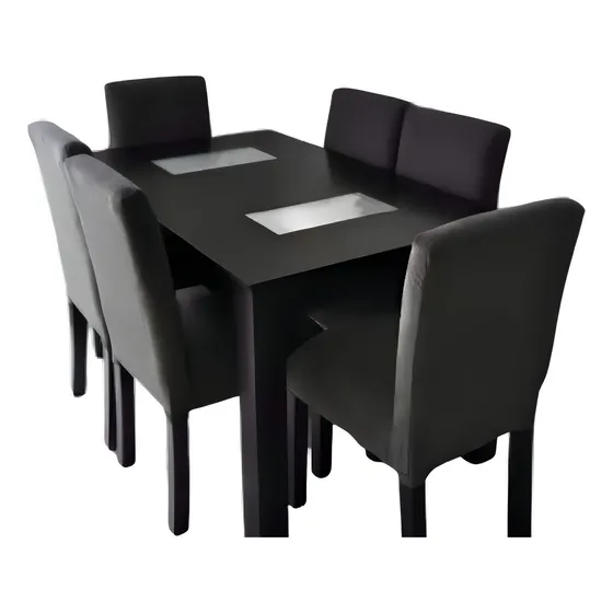 Juego de comedor Nick Muebles Nick Muebles Rectangular color negro con 6 sillas diseño liso mesa de 160cm de largo máximo x 80cm de ancho x 80cm de alto
