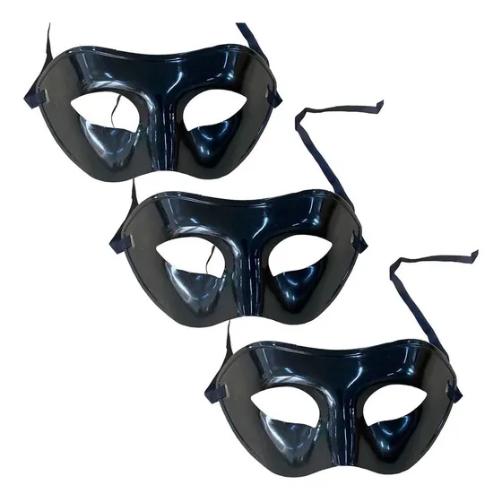 Kit 3 Máscaras Básica Lisa Preta Carnaval Baile de Máscaras Carnaval Masculina Preta Básica Lisa Badulake