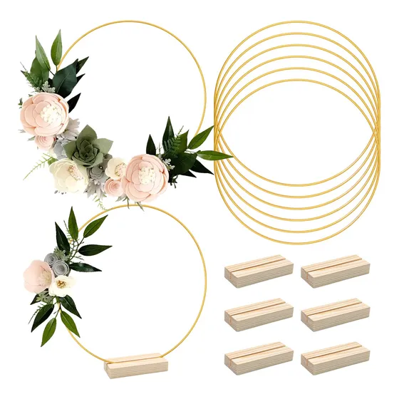 Aros De Metal Para Centro De Mesa 30cm Dorado Con Base 6u