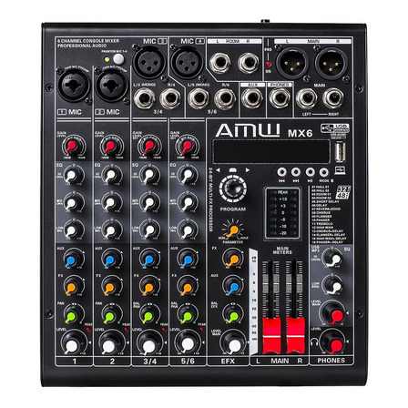 Amw Mesa De Som Mx6 Pro 6 Canais C/ Efx Xlr Mp3 Bt Rec Loja Amw Mesa De Som Mx6 Pro 6 Canais C/ Efx Xlr Mp3 Bt Rec Loja