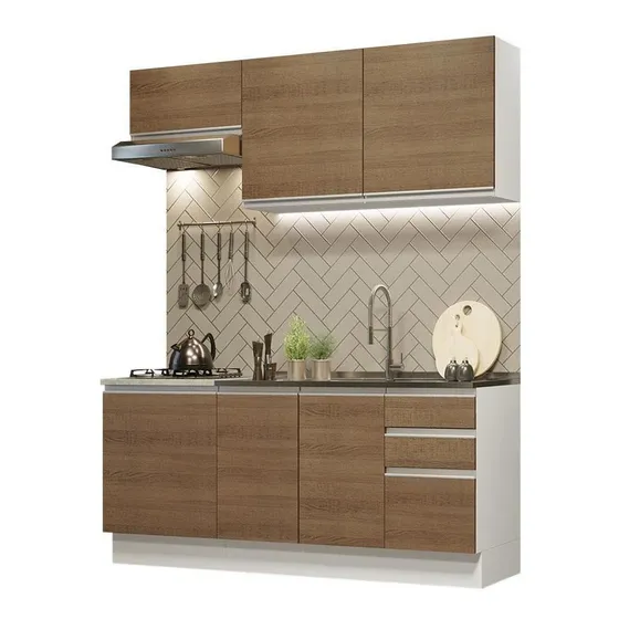 Mueble De Cocina Integral Glamy 180 Cm Con Lavadero 07 Blanco/Marrón