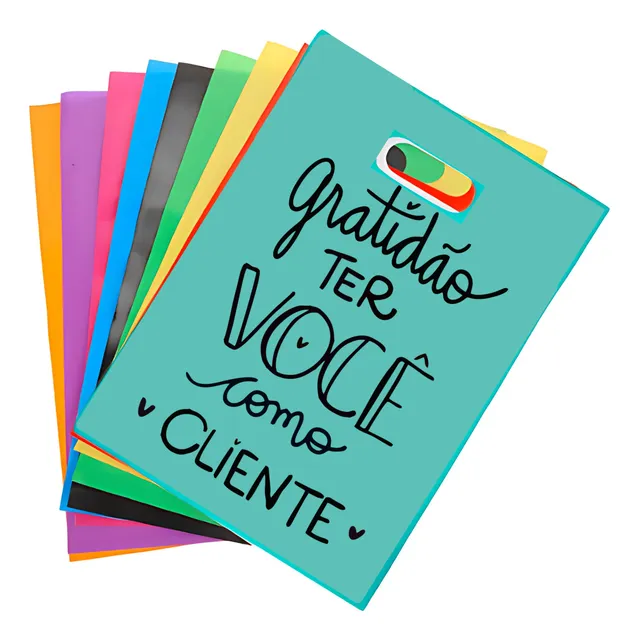 Kit 100 Sacolas Plástica Personalizada Gratidão Boca Palhaço