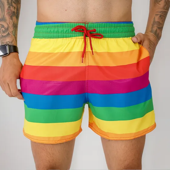 Short Praia Verão Curto Rainbow Lgbt Arco-iris Elastano Rad