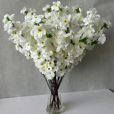 10 Hastes Cerejeira Decoração Arranjo Flor Artificial 60 Cm Cor Branco