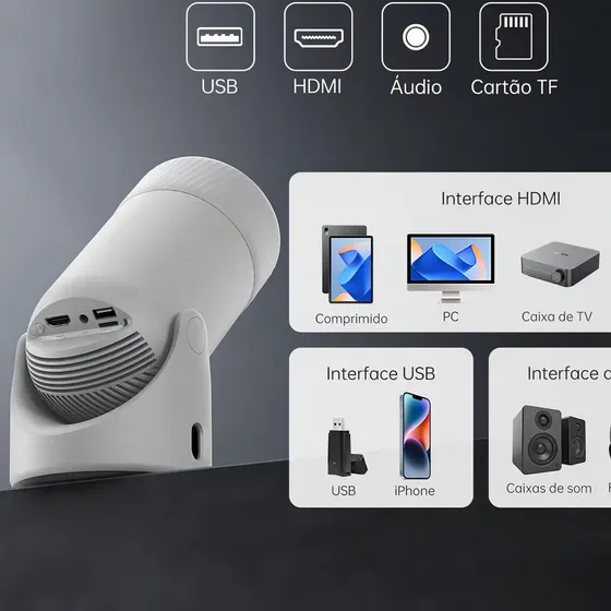 Projetor Portátil AOC FREE3 Android 11 Wi-Fi e Bluetooth Full HD 4K com Rotação 180°
