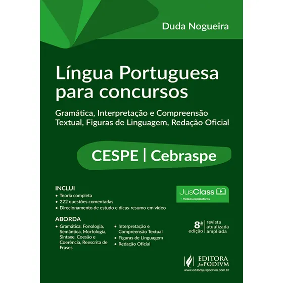 Lingua Portuguesa Para Concursos Cespe/cebraspe - 8 Edição 2024 Juspodivm, De Duda Nogueira., Vol. Único. Editorial Juspodivm, Capa Mole, Edição 8 Em Português, 2024