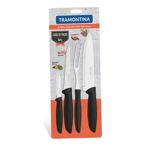 Juego Cuchillos X 4 Piezas Plenus Color Negro - Tramontina