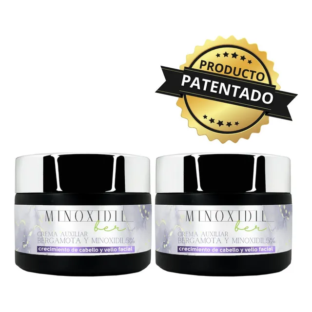 Crema Auxiliar Minoxidil 5% Y Bergamota 2 Tarros 60g C/u