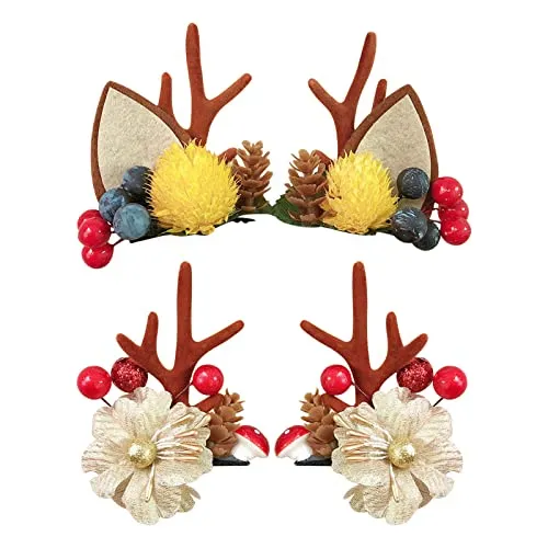 4 Pack De Navidad Clip Pelo Lindo Reno Antlers Orejas 392ky