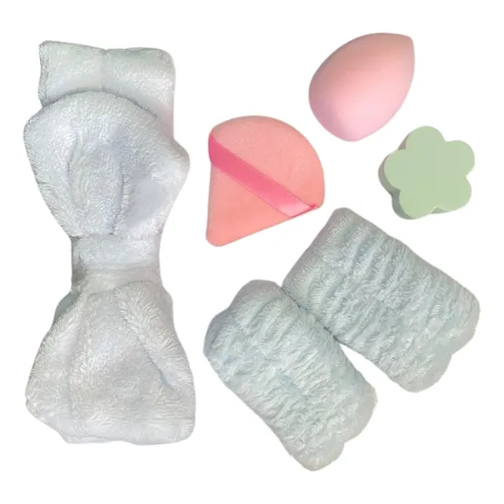 Diadema Muñequeras Skincare Cintillo Cabello Y Esponjas