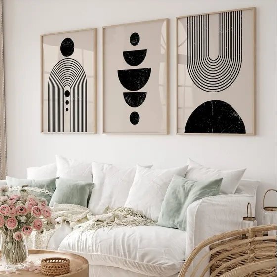 Cuadros Decorativos Boho Blanco Y Negro Geometricos Set X 3
