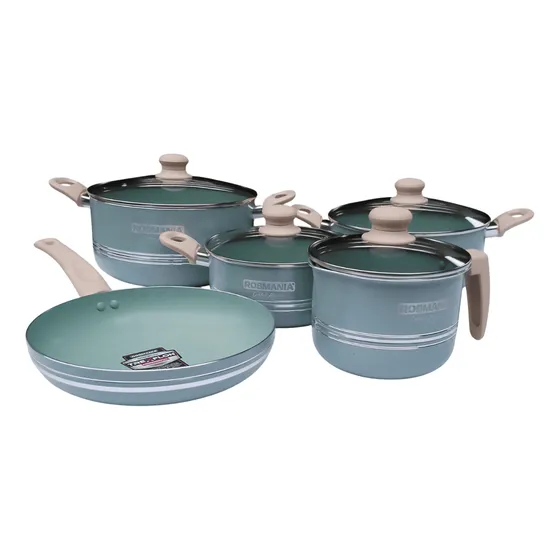 Set Bateria Juego Ollas 5 Pc Rosmania Roca Volcanica Mf778b Verde