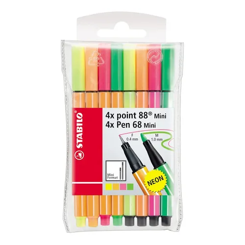 Stabilo 26789 Marcadores Fibra Point 88 Mini Neón + Pen 68 M