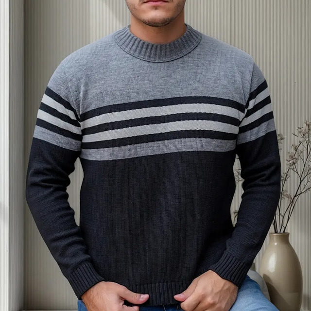 Suéter Blusa De Tricot Masculino Listrado Blusa Lã Masculina