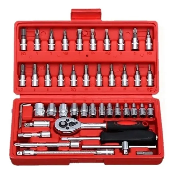 Chave Catraca Canhão Cachimbo 46 Peças Vermelha 4-14mm