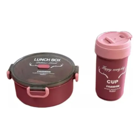 Set Lunchera Hermético Con Divisiones Vianda Escolar Vaso