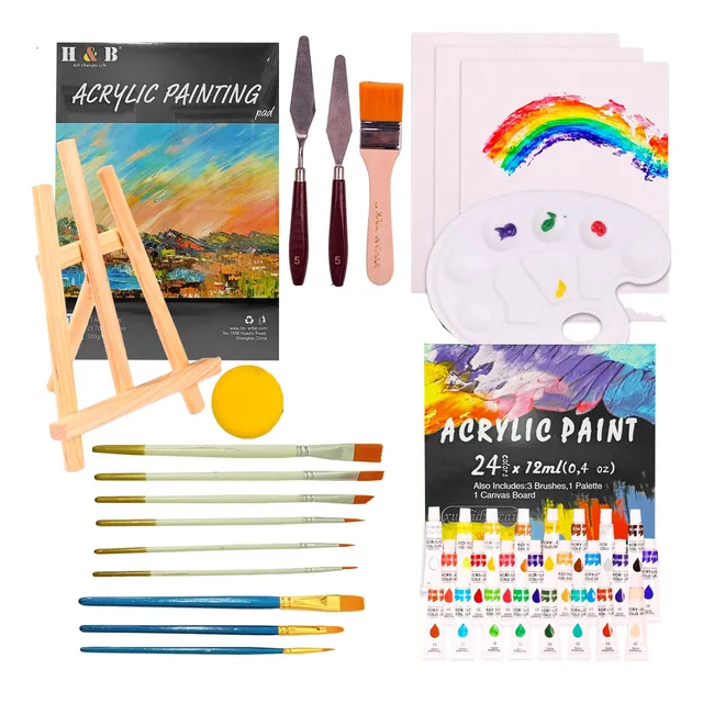 Set Arte 40pcs Caballete Bastidor Pinceles Pinturas - El Rey
