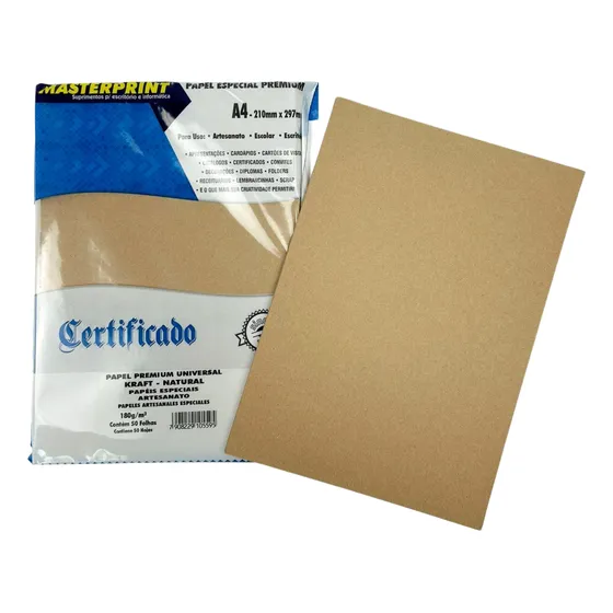 Papel Kraft A4 180g/m² Natural Masterprint C/ 50 Folhas