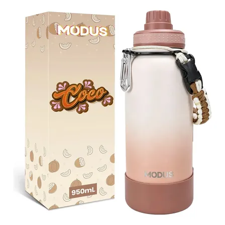 Garrafa Térmica Modus 950ml Base Silicone Alça Paracord Marrom Garrafa de agua termica cokunst