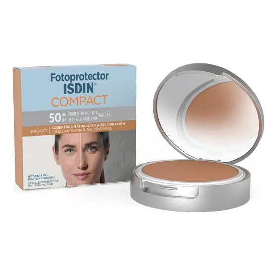 Fotoprotector Isdin Compacto Cremoso Oil Free Spf 50 Protector Solar Matificante Pieles Grasas TONOS BRONCE / DORADO