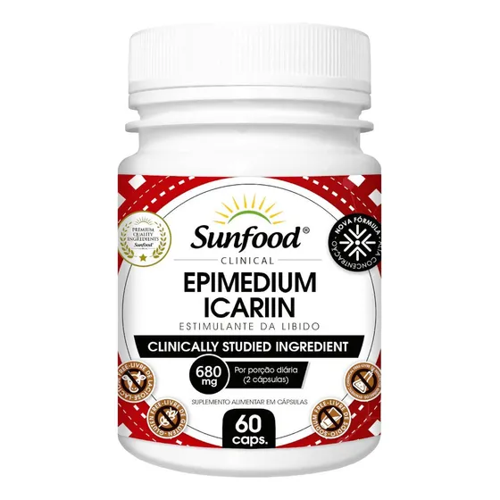 Suplemento Capsulas Sunfood Epimedium Icarin 680mg 60 Unid Sabor Sem Sabor