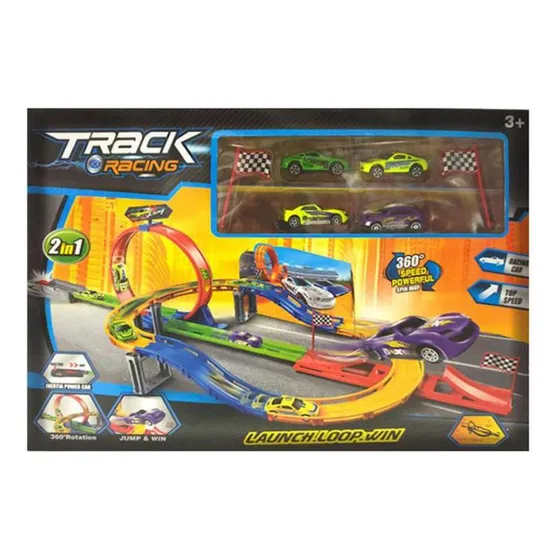 Pista Track Racing Grande Con 4 Autos