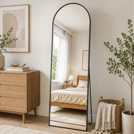 Espelho De Chão Corpo Inteiro Arco 150*40cm Moldura Metálica Preto