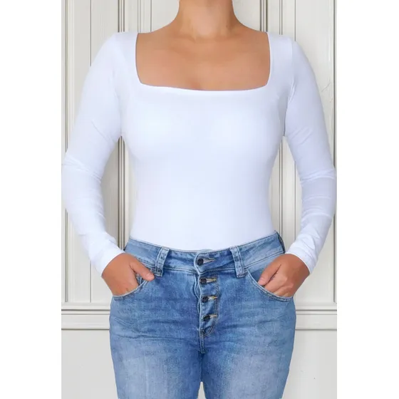 Blusa Body Cuello Escote Cuadrado Manga Larga Moda Juvenil