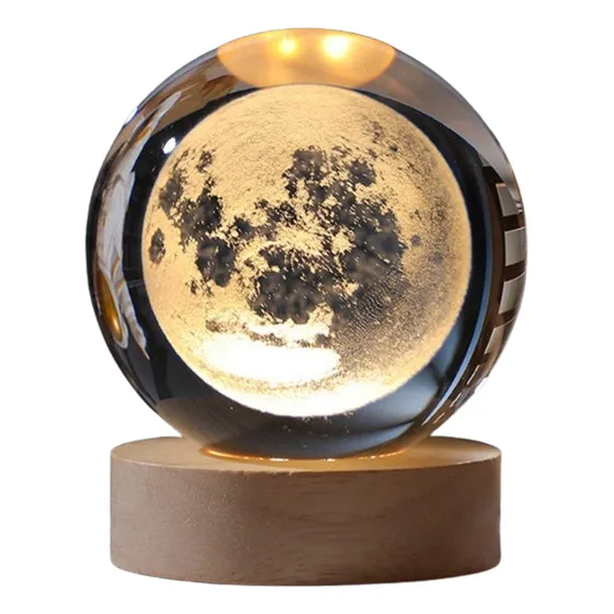 Esfera Cristal 3D Lampara de Noche Led Sistema Solar Luna Pantalla Naranja Claro Lo Necesito