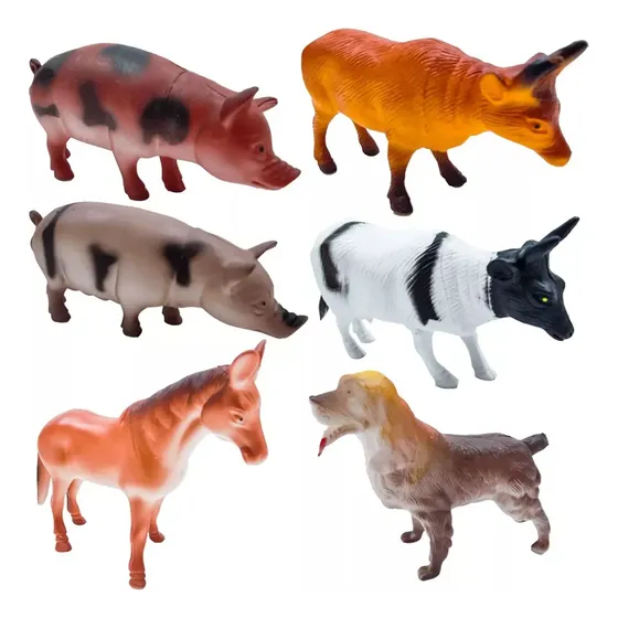 Kit 6 Animais Grande Fazenda Brinquedo Borracha Fazendinha