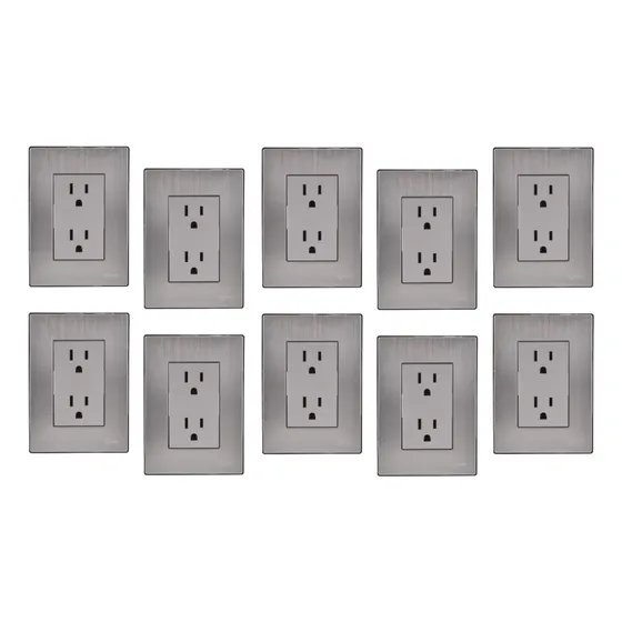 Pack 10x: Placa Armada Con Contacto Dúplex Acero Inoxidable