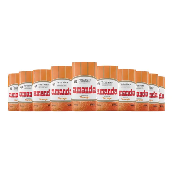 Pack 10 Yerba Mate Amanda Sabor Naranja 500gr