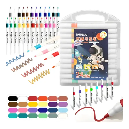 24 Canetas Marcador Acrílico Permanente Cores Brush Tecido 24 Cores