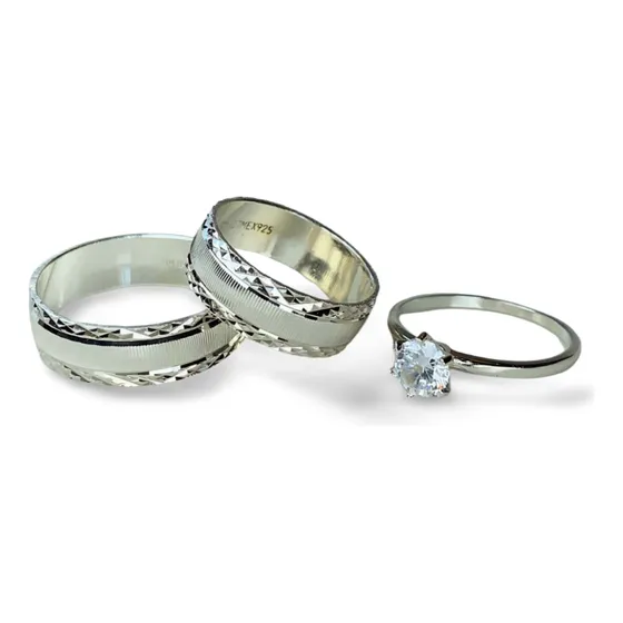 Anillos Plata 925 Personalizado Tres Piezas Argollas Pico
