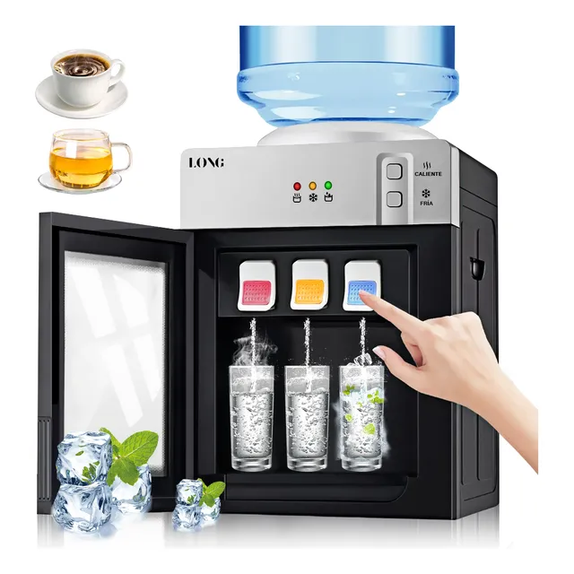 Dispensador De Agua Fría Y Caliente Eléctrico Enfriado Mesa Color Plateado