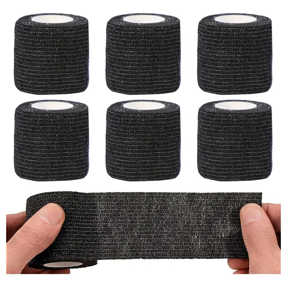 Cinta Venda Elástica Cohesiva Autoadherible Grip Sport 6 Pzs Color Negro
