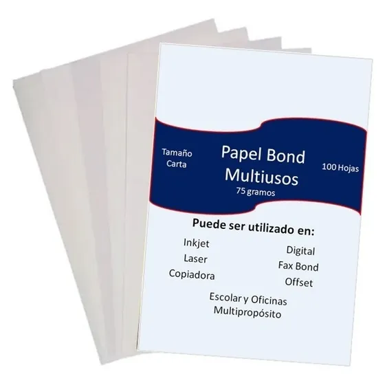 100 Hojas Finas Bond 75 Gr Tamaño Carta Tipo Kimberly