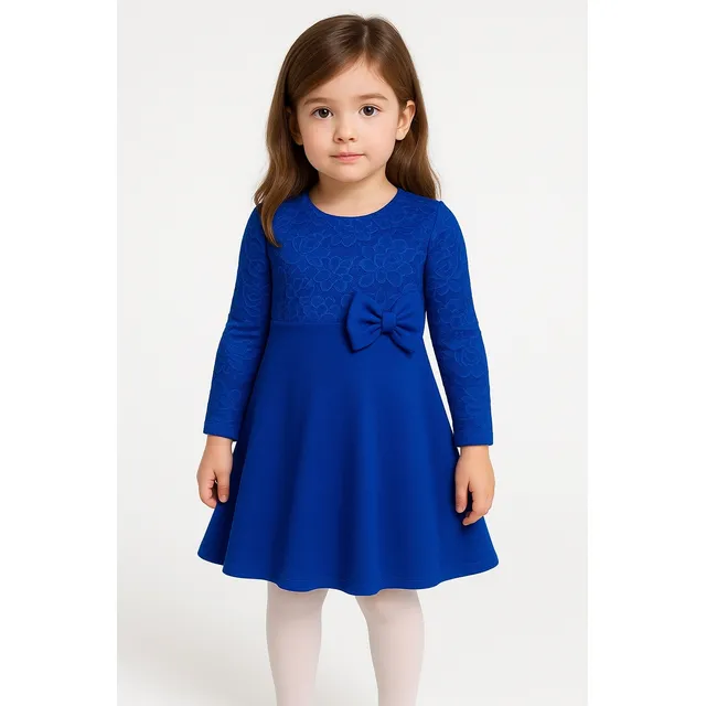 Vestido Infantil De Renda Inverno Manga Longa Com Laço