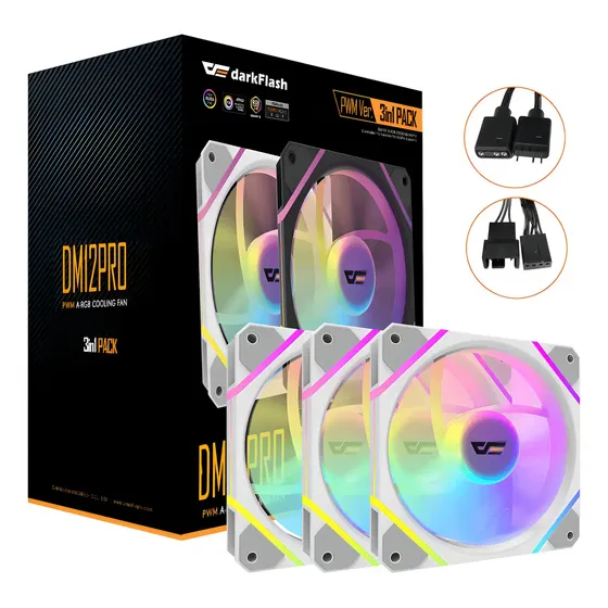 Kit 3 Ventiladores Darkflash DM12 Pro ARGB 120mm Blanco PWM 4 Pines | Cuotas sin interés
