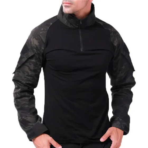 Camisa Tipo Guerrera Negra  Estampado Militar Esdy