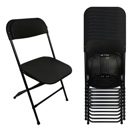 Sillas Plegables De Plástico Reforzadas Negras Set De 10 Pzs Color Negro Liso
