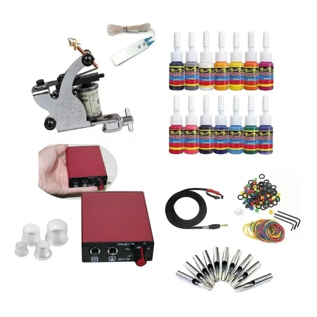 Kit Completo De Tatuar Mod 101 Maquina Fuente Tintas Etc