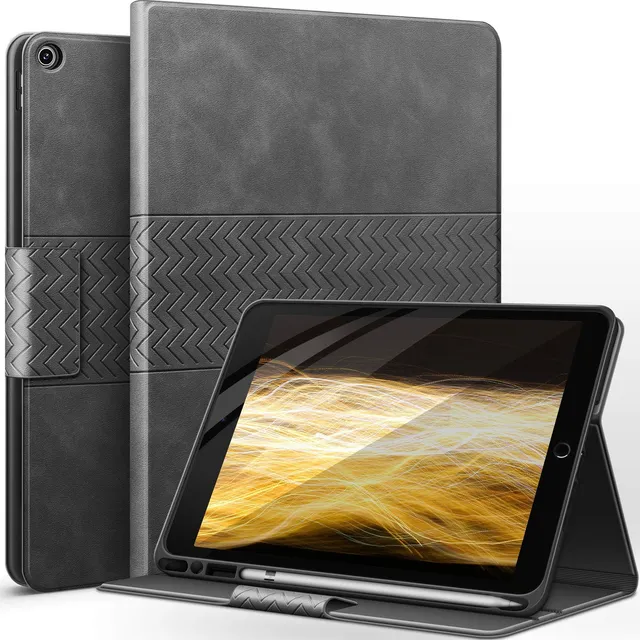Funda Para iPad 10.2 Auaua Soporte Lápiz Piel Vegana Gris