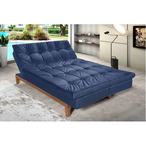 Sofá Cama Versátil Pés De Madeira Espuma D33 Liso Direita Cor Azul Marinho 375 Império Estofados