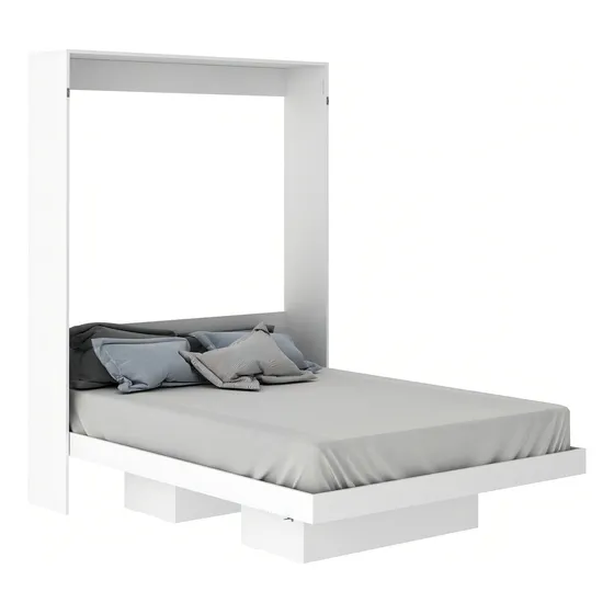 Cama de Parede Articulada Vertical casal branca Tecno mobili para Quarto com Prateleiras 193x147cm