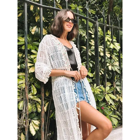 Kimono De Mujer Donna Cuadrille Con Cintura Crochet Gu52736